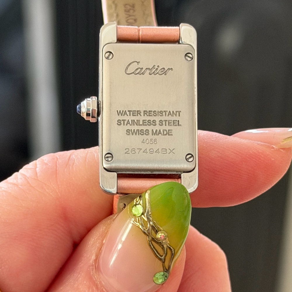 Pink Leather Strap Rectangular Silver-Tone Watch - image 10